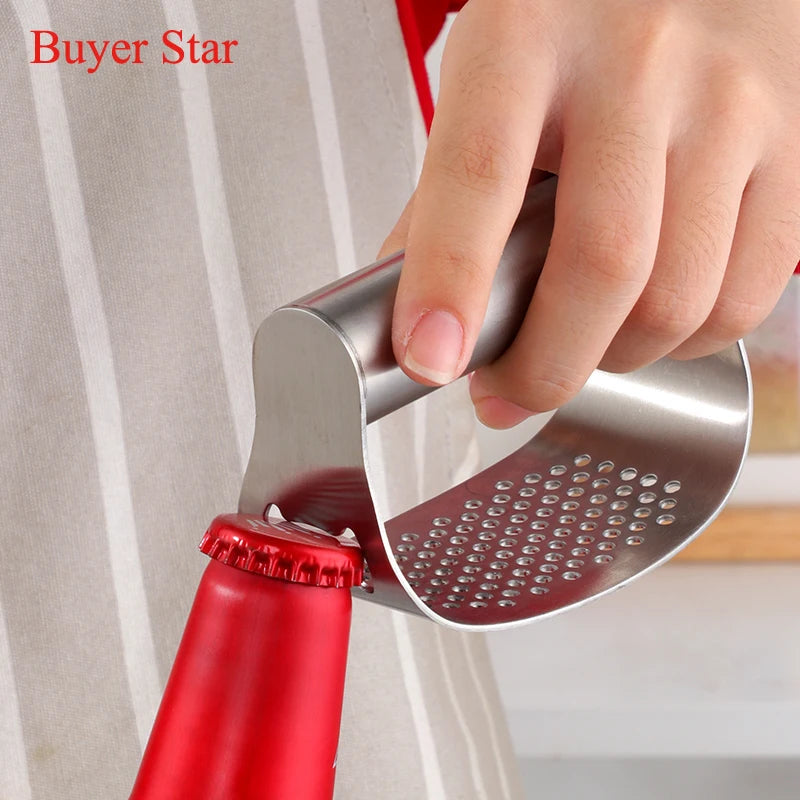 Elegant 2-in-1 Garlic Press & Crusher with Bottle Opener