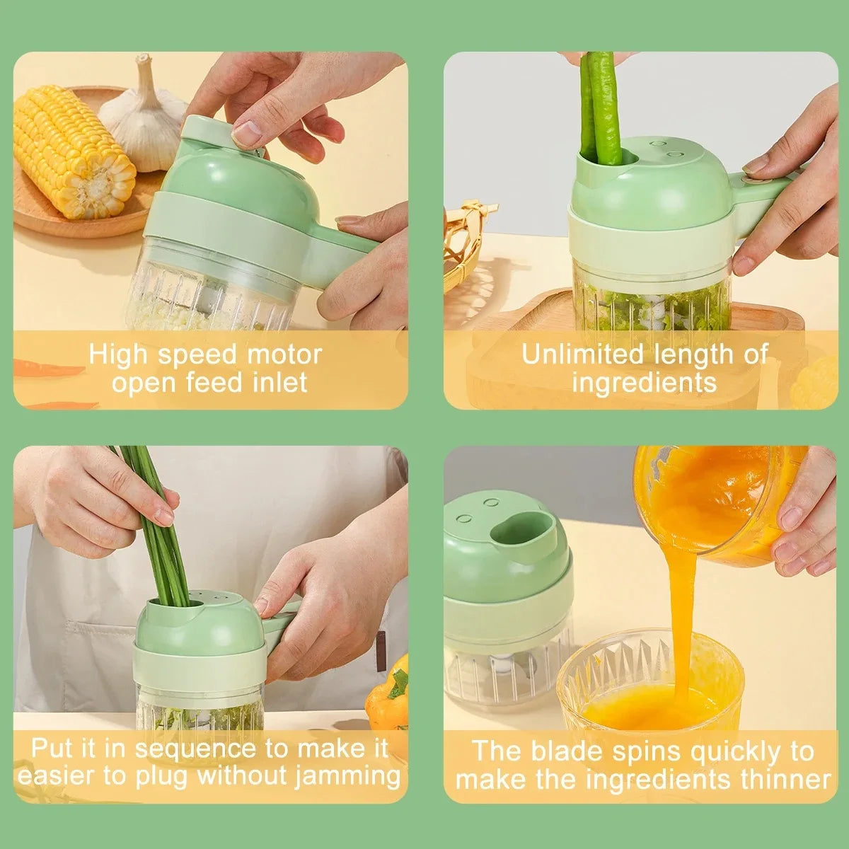 4-in-1 Handheld Electric Food Processor – Grinder and Slicer"