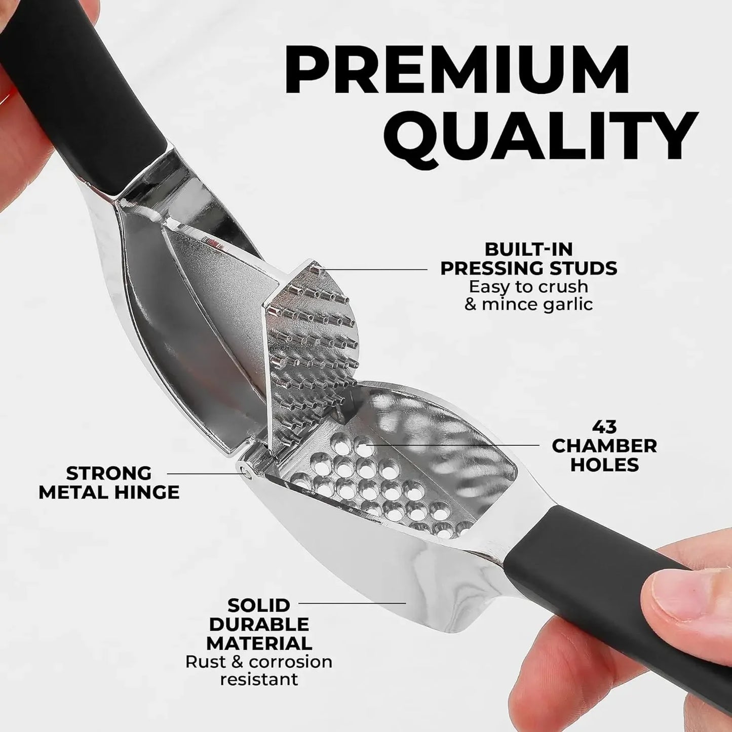 Durable Stainless Steel Garlic Press with Silicone Peeler & Cleaning Brush