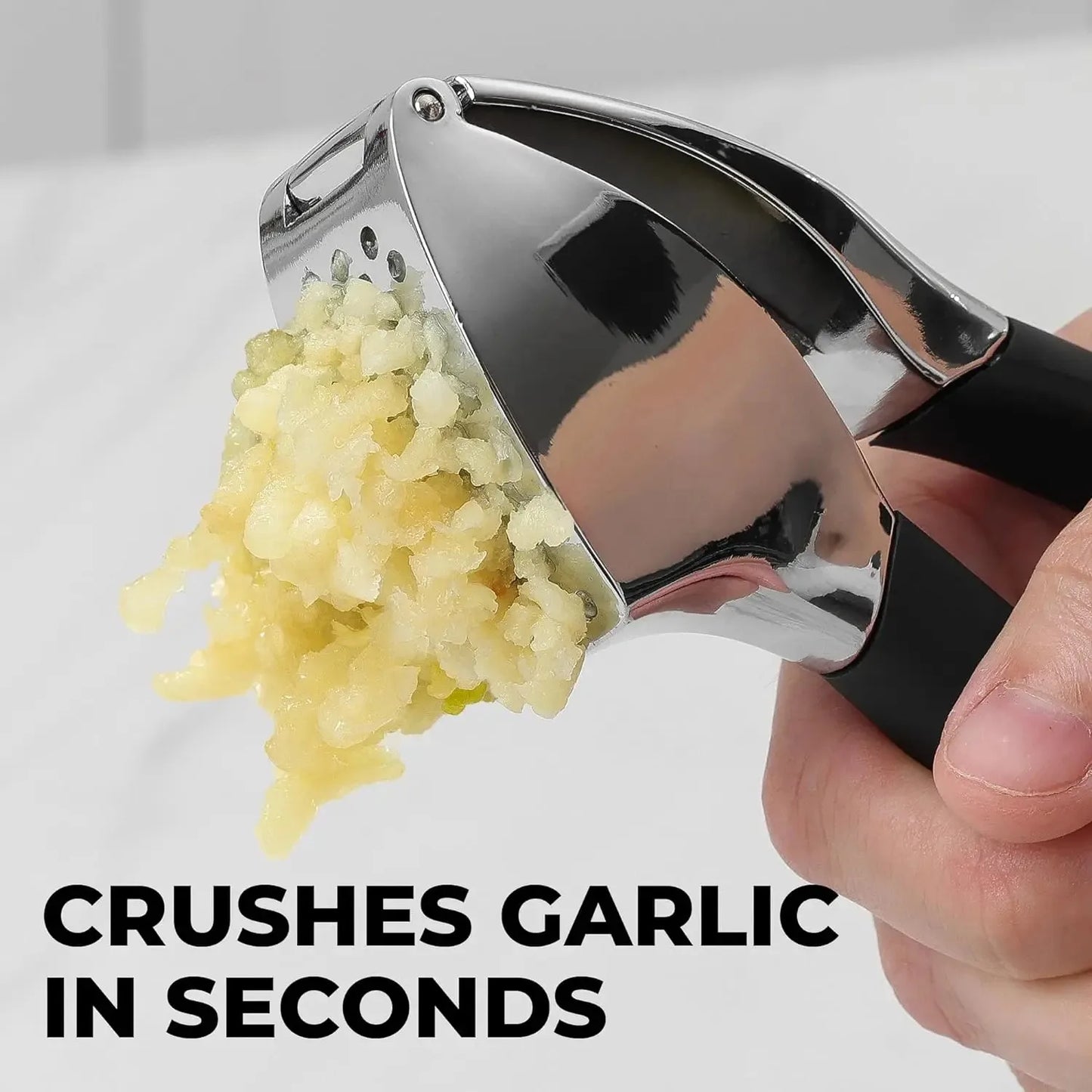 Durable Stainless Steel Garlic Press with Silicone Peeler & Cleaning Brush