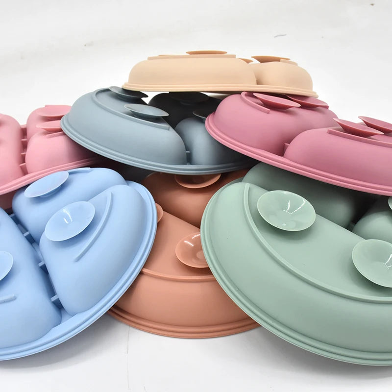 Silicone Baby Tableware Set – 4/5/6 Pieces with Suction and Wooden Utensils